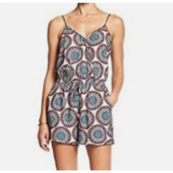 2/$30 Banana Republic Medium Womens Blue Orange Geometric Print Tank Romper - Picture 1 of 11